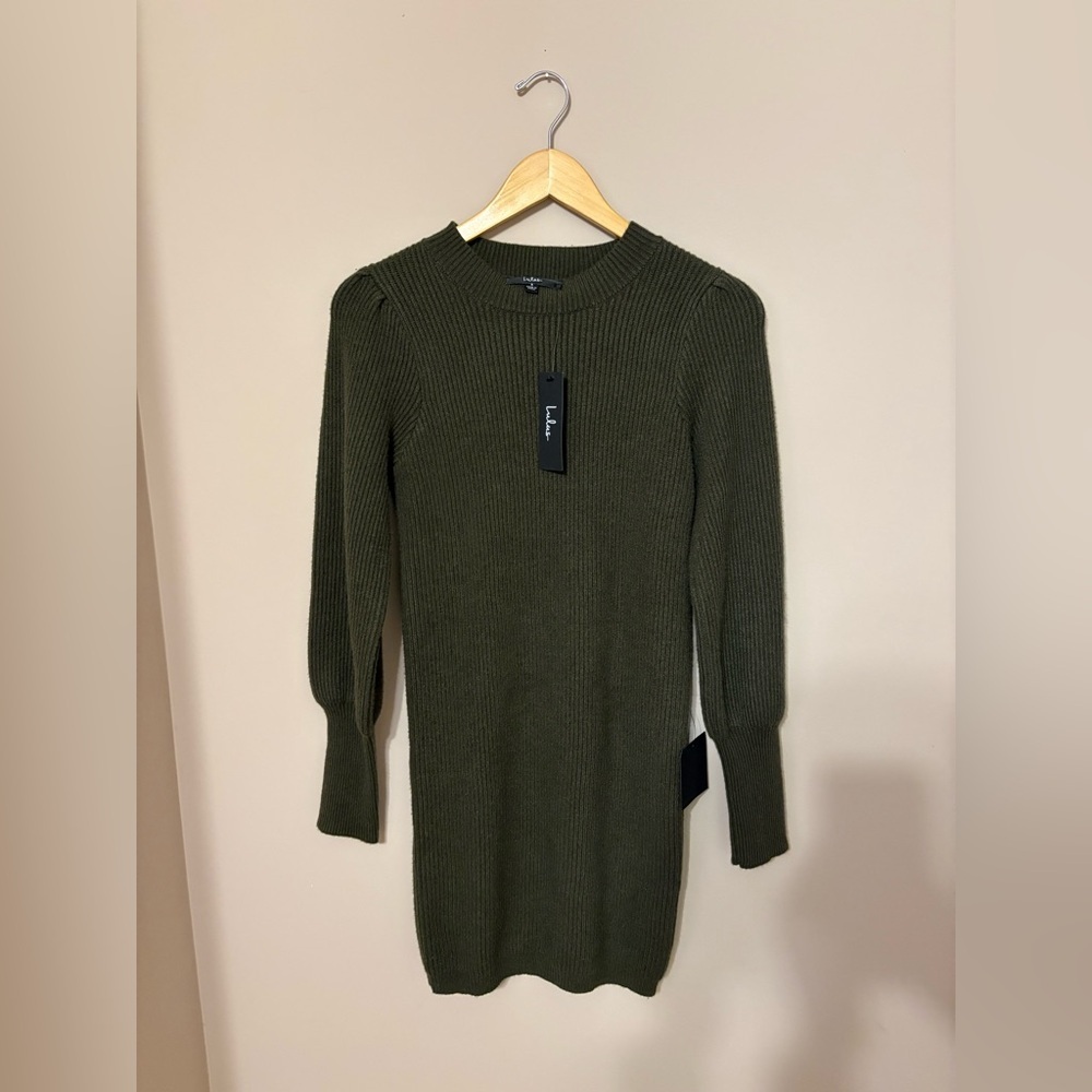 Lulus Women's S Olive Green Sweater Dress Long Sleeve Short NWTs - Picture 5 of 6